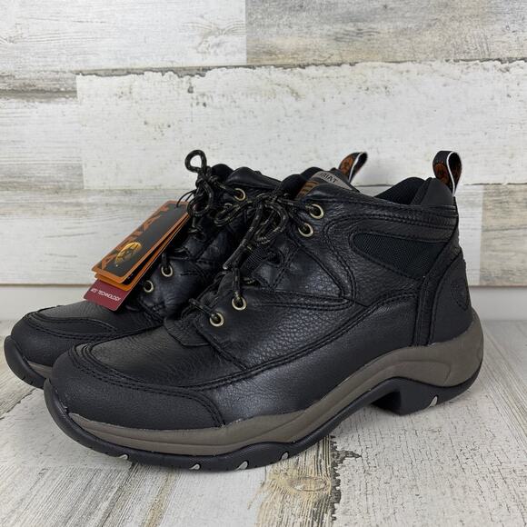Ariat mens 9.5 terrain hiking ankle boot black leather new lace up - Picture 2 of 8
